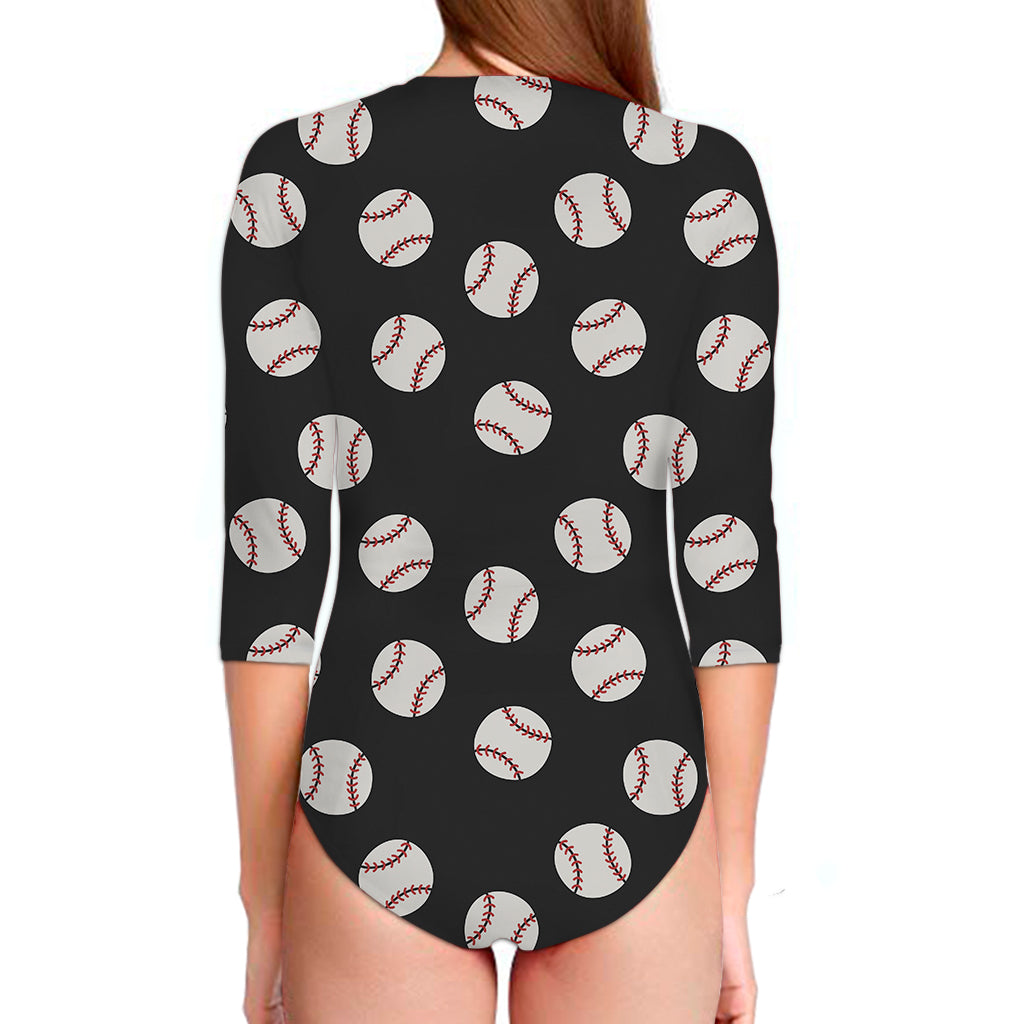 Black Baseball Pattern Print Long Sleeve Swimsuit