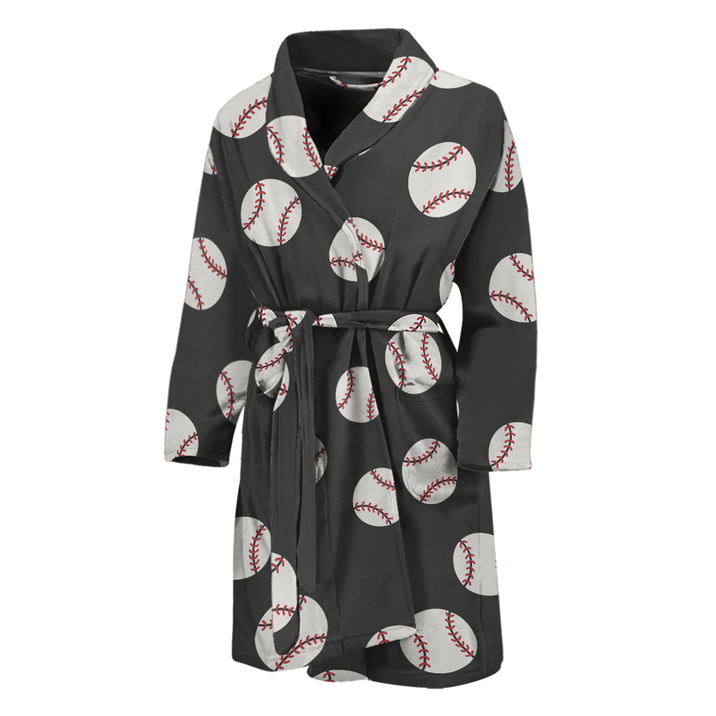 Black Baseball Pattern Print Men's Bathrobe