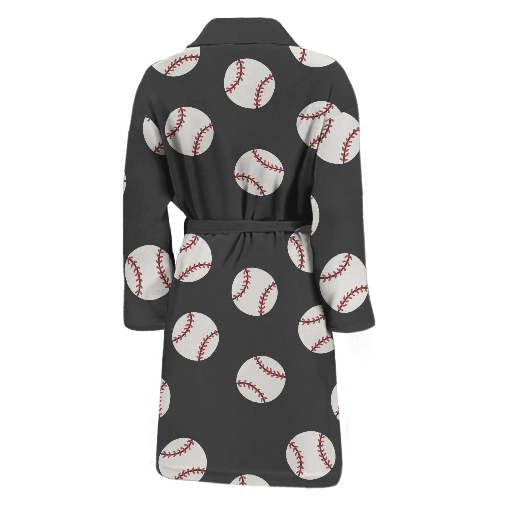 Black Baseball Pattern Print Men's Bathrobe