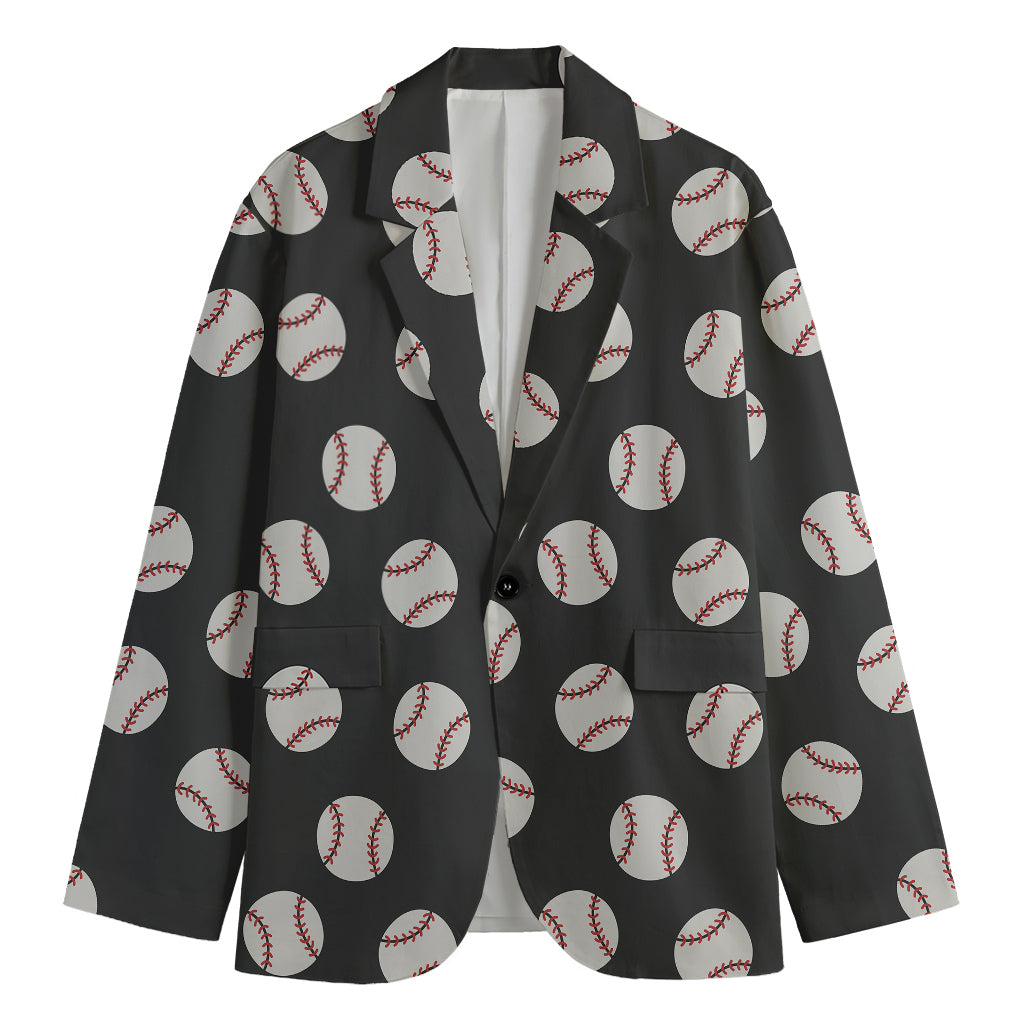 Black Baseball Pattern Print Men's Blazer
