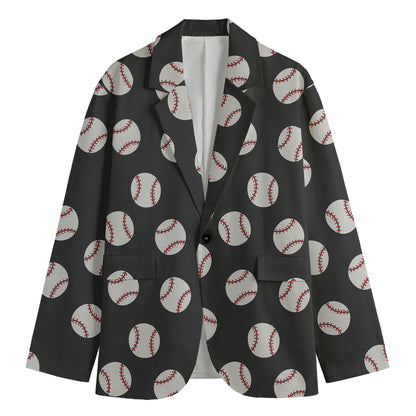 Black Baseball Pattern Print Men's Blazer