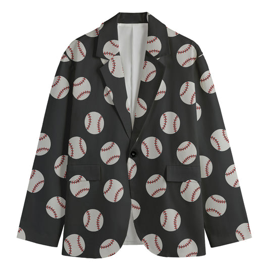 Black Baseball Pattern Print Men's Blazer