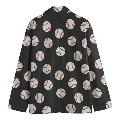Black Baseball Pattern Print Men's Blazer