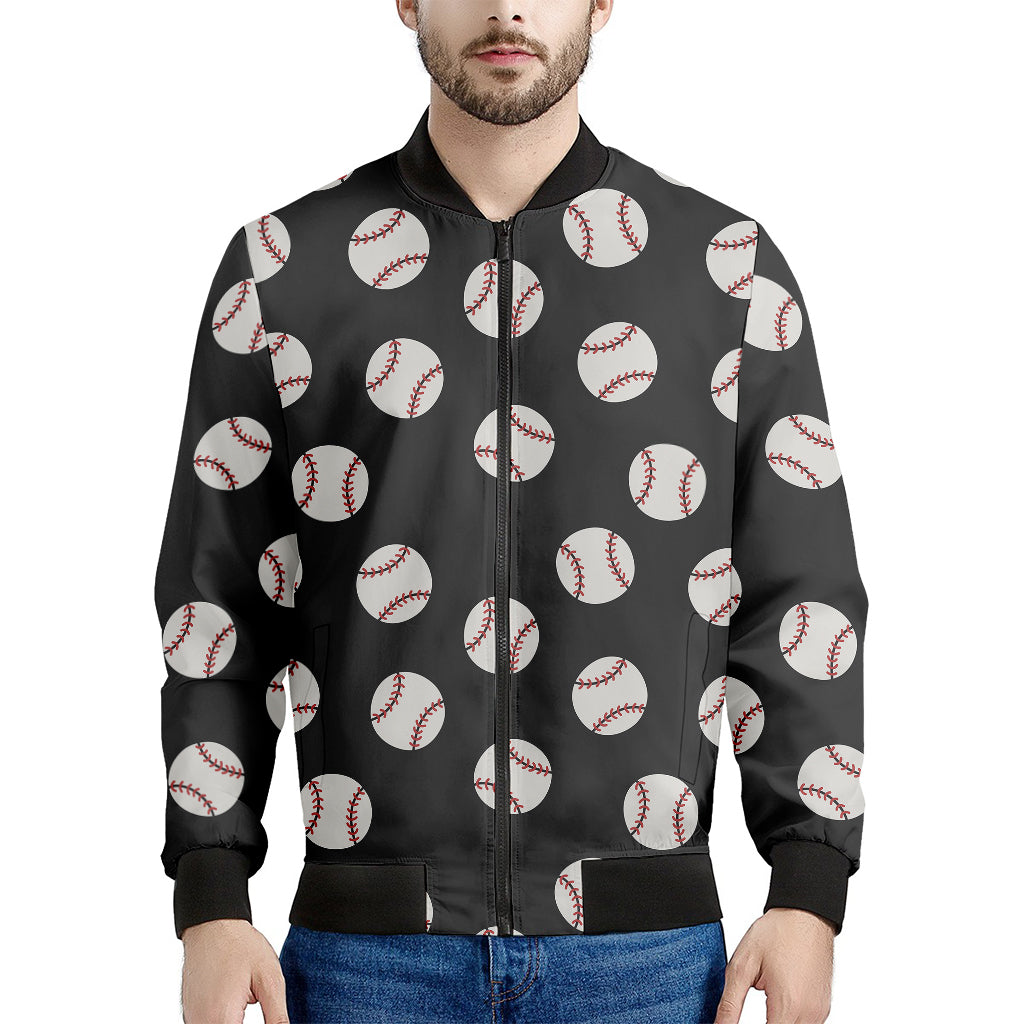 Black Baseball Pattern Print Men's Bomber Jacket