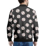 Black Baseball Pattern Print Men's Bomber Jacket
