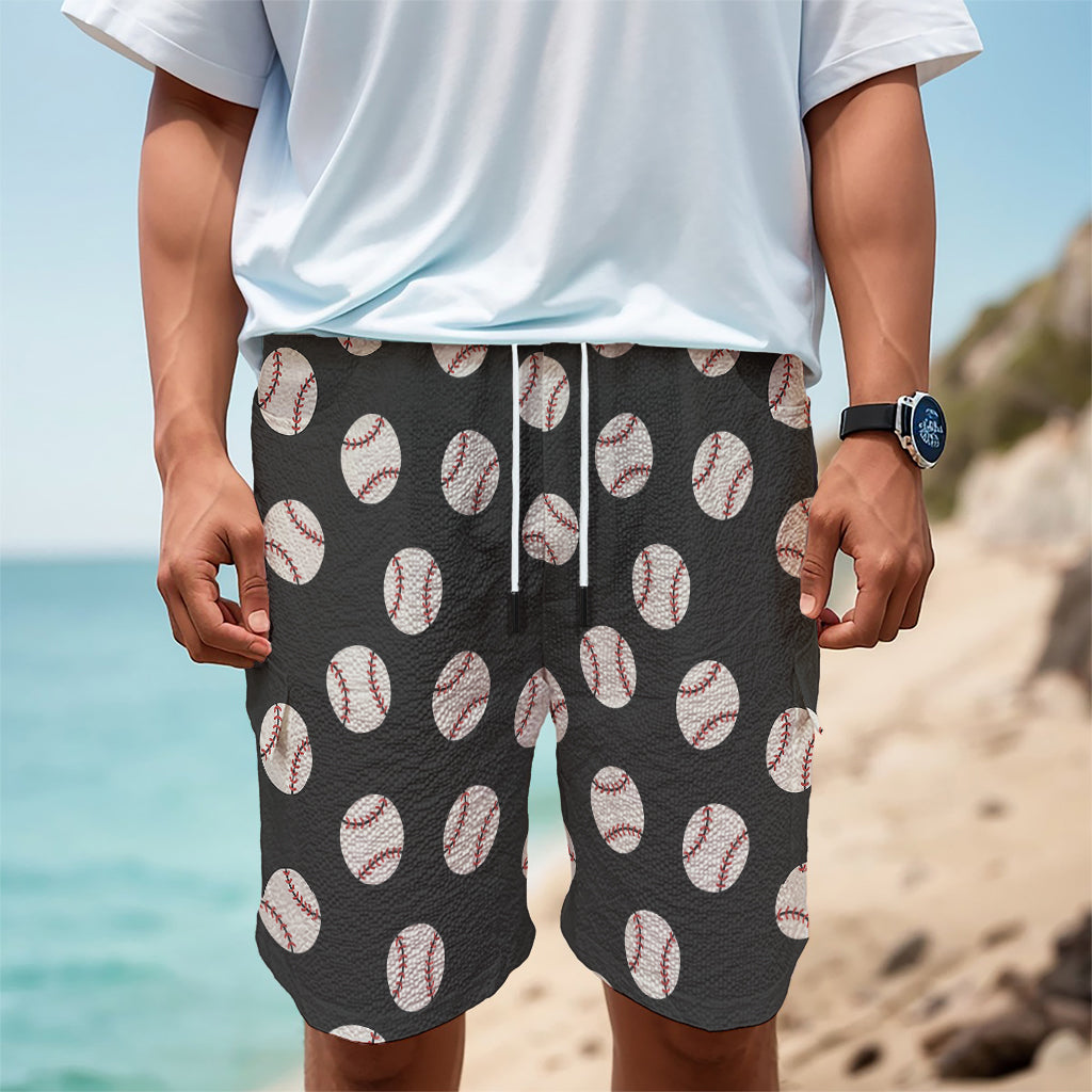 Black Baseball Pattern Print Men's Cargo Shorts