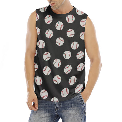 Black Baseball Pattern Print Men's Fitness Tank Top