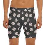 Black Baseball Pattern Print Men's Long Boxer Briefs