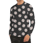 Black Baseball Pattern Print Men's Long Sleeve Rash Guard