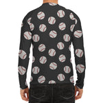 Black Baseball Pattern Print Men's Long Sleeve Rash Guard