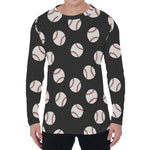 Black Baseball Pattern Print Men's Long Sleeve T-Shirt