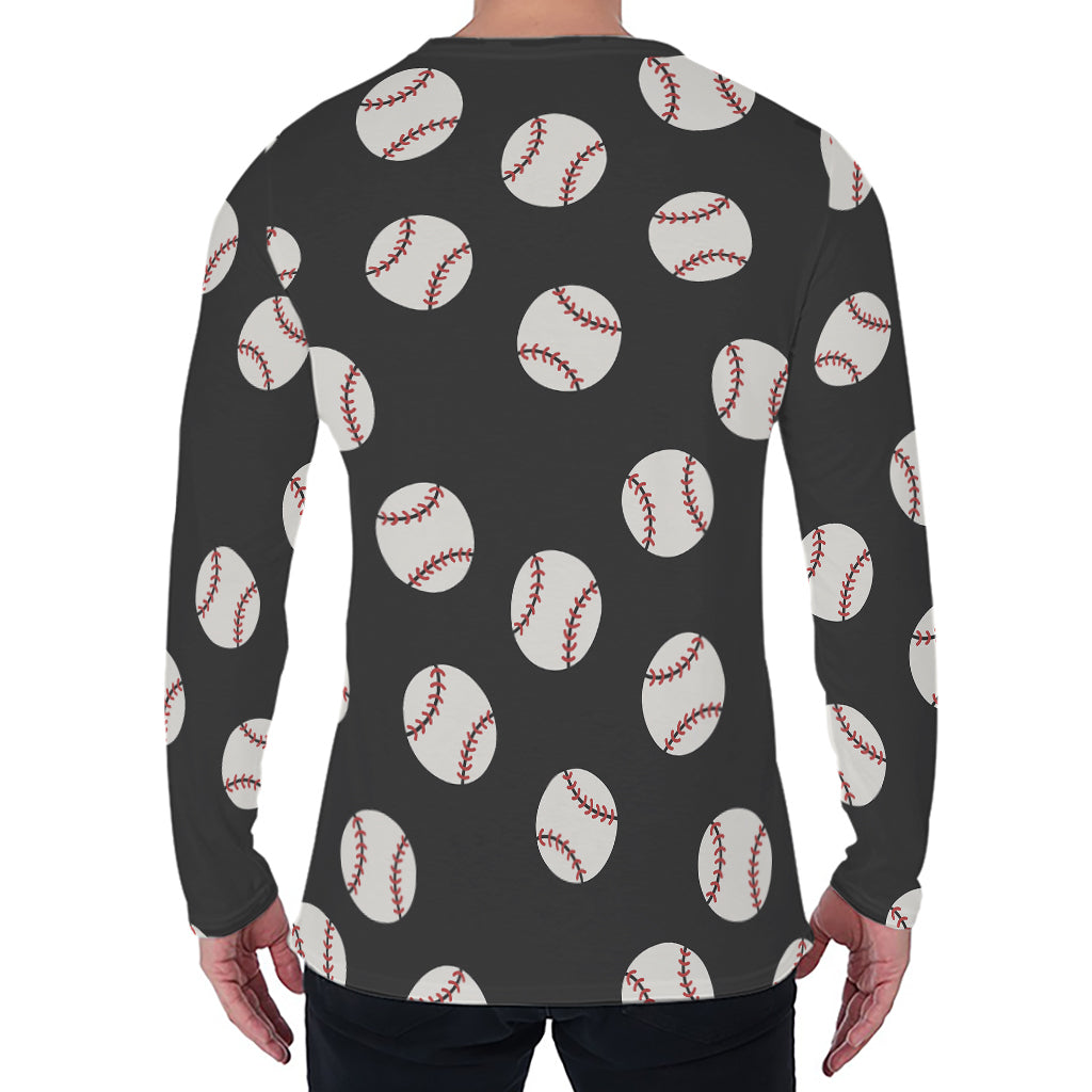 Black Baseball Pattern Print Men's Long Sleeve T-Shirt