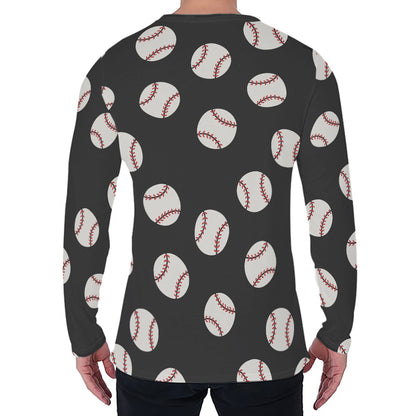 Black Baseball Pattern Print Men's Long Sleeve T-Shirt