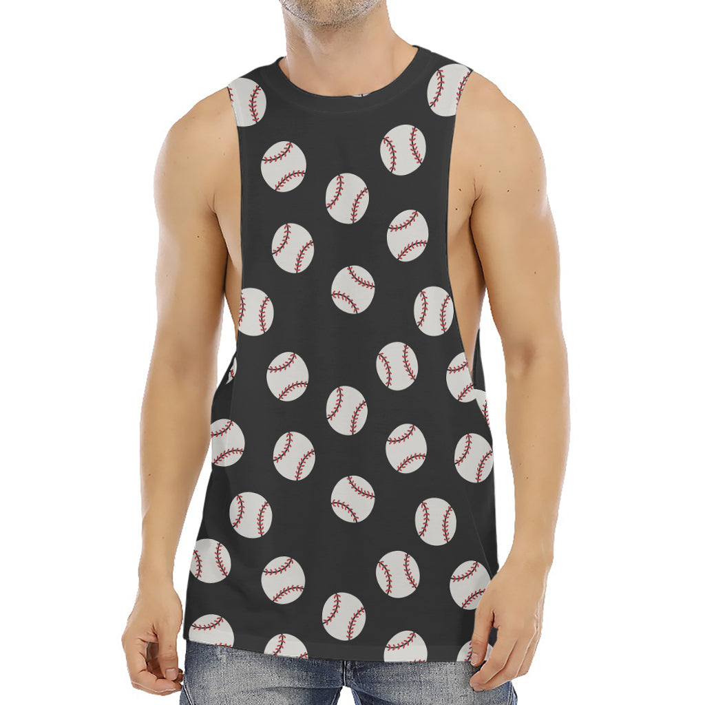Black Baseball Pattern Print Men's Muscle Tank Top