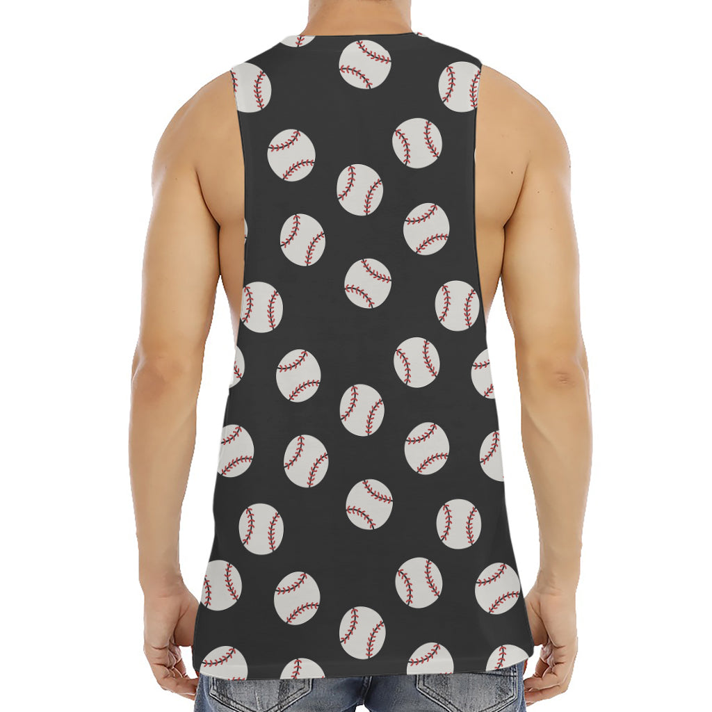 Black Baseball Pattern Print Men's Muscle Tank Top
