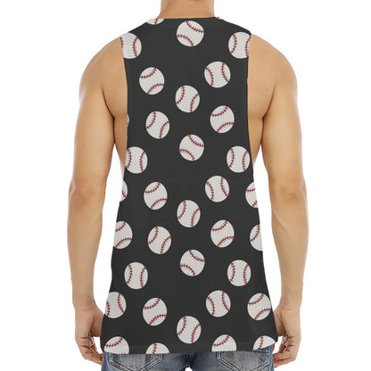 Black Baseball Pattern Print Men's Muscle Tank Top