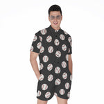 Black Baseball Pattern Print Men's Rompers