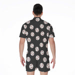 Black Baseball Pattern Print Men's Rompers