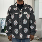 Black Baseball Pattern Print Men's Shirt Jacket