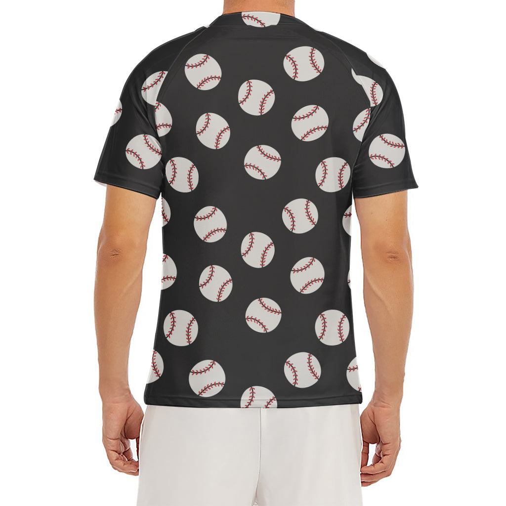 Black Baseball Pattern Print Men's Short Sleeve Rash Guard