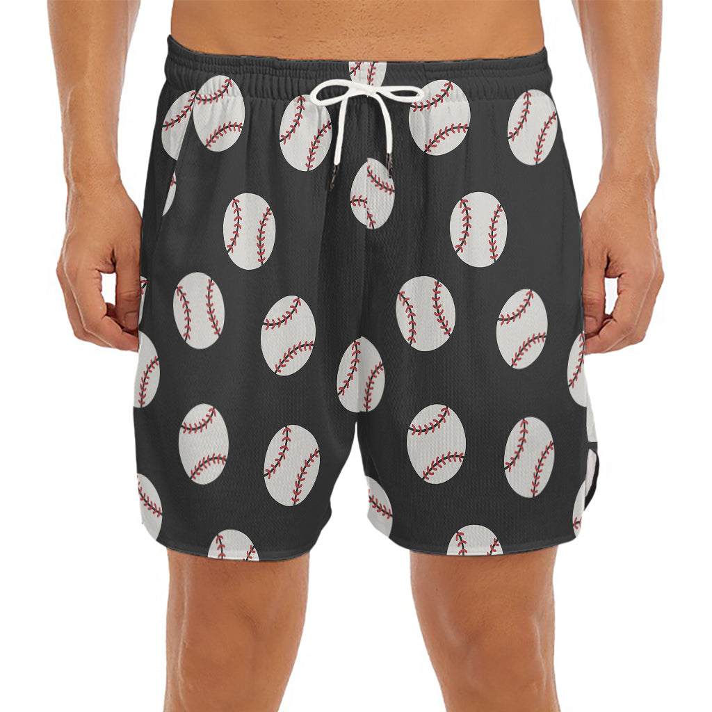 Black Baseball Pattern Print Men's Split Running Shorts