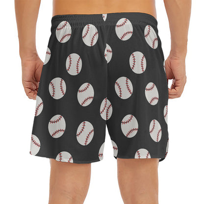 Black Baseball Pattern Print Men's Split Running Shorts