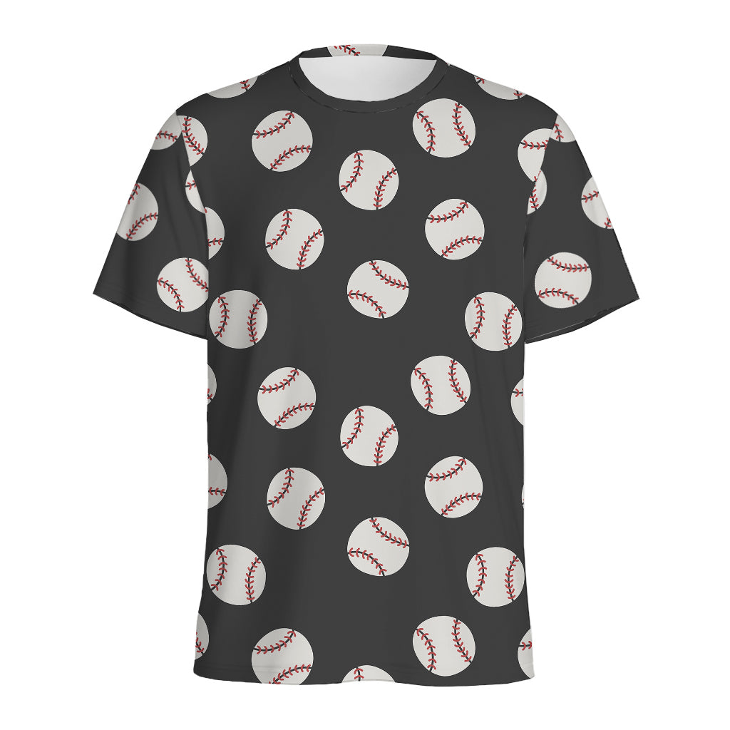 Black Baseball Pattern Print Men's Sports T-Shirt