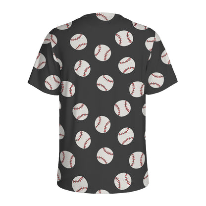 Black Baseball Pattern Print Men's Sports T-Shirt