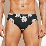 Black Baseball Pattern Print Men's Swim Briefs