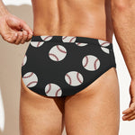 Black Baseball Pattern Print Men's Swim Briefs