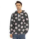 Black Baseball Pattern Print Men's Velvet Pullover Hoodie