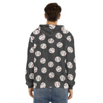 Black Baseball Pattern Print Men's Velvet Pullover Hoodie