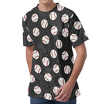 Black Baseball Pattern Print Men's Velvet T-Shirt