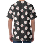 Black Baseball Pattern Print Men's Velvet T-Shirt