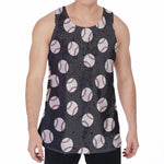 Black Baseball Pattern Print Men's Velvet Tank Top