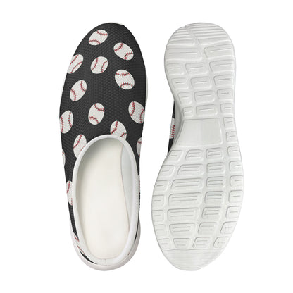 Black Baseball Pattern Print Mesh Casual Shoes