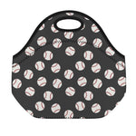 Black Baseball Pattern Print Neoprene Lunch Bag