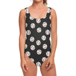 Black Baseball Pattern Print One Piece Swimsuit