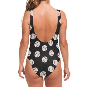 Black Baseball Pattern Print One Piece Swimsuit