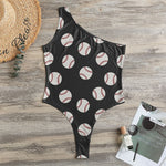 Black Baseball Pattern Print One Shoulder Bodysuit