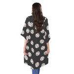Black Baseball Pattern Print Open Front Beach Cover Up