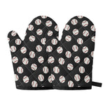 Black Baseball Pattern Print Oven Mitts