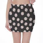 Black Baseball Pattern Print Pencil Mini Skirt