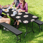 Black Baseball Pattern Print Picnic Table Cover