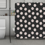 Black Baseball Pattern Print Polyester Shower Curtain