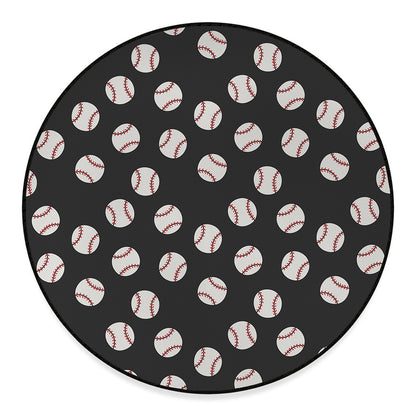 Black Baseball Pattern Print Round Floor Mat