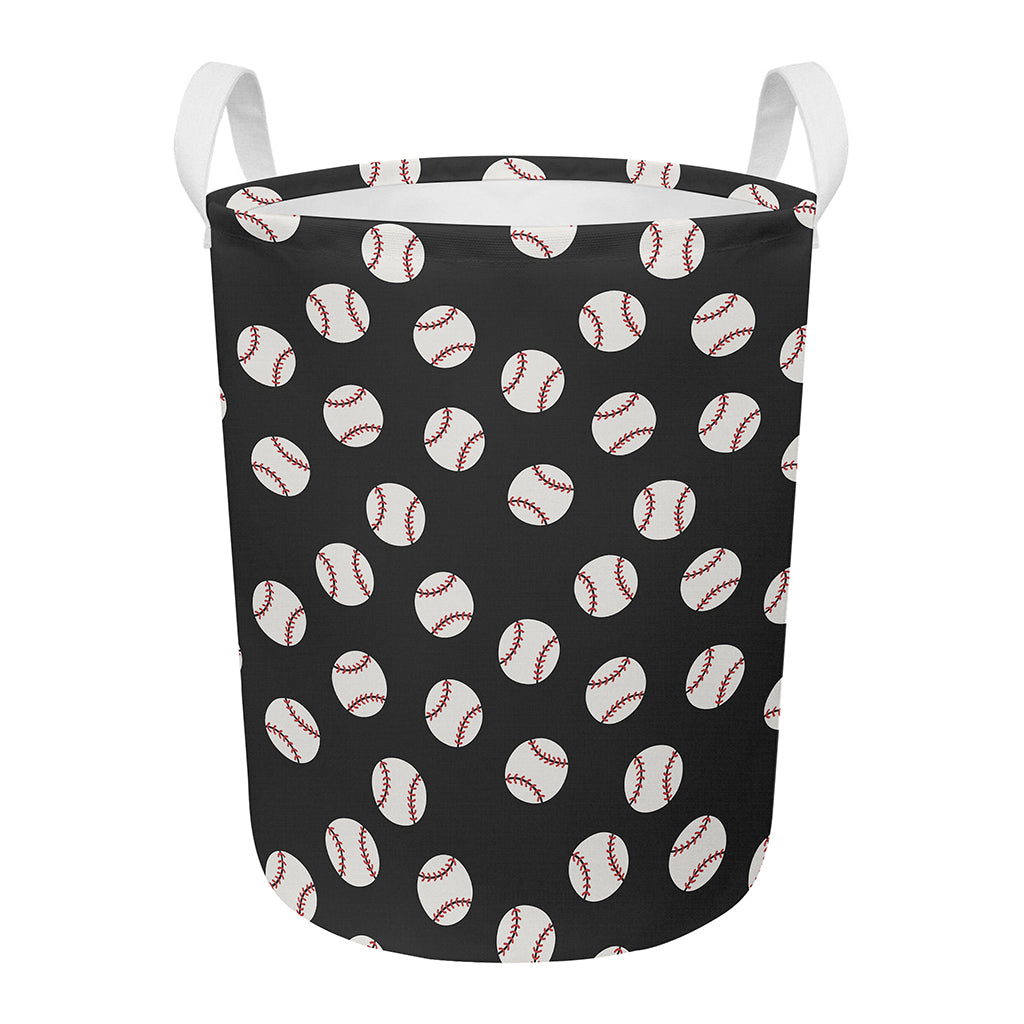 Black Baseball Pattern Print Round Laundry Basket