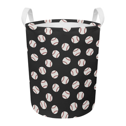 Black Baseball Pattern Print Round Laundry Basket