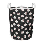 Black Baseball Pattern Print Round Laundry Basket