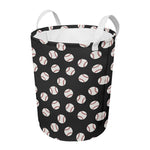 Black Baseball Pattern Print Round Laundry Basket